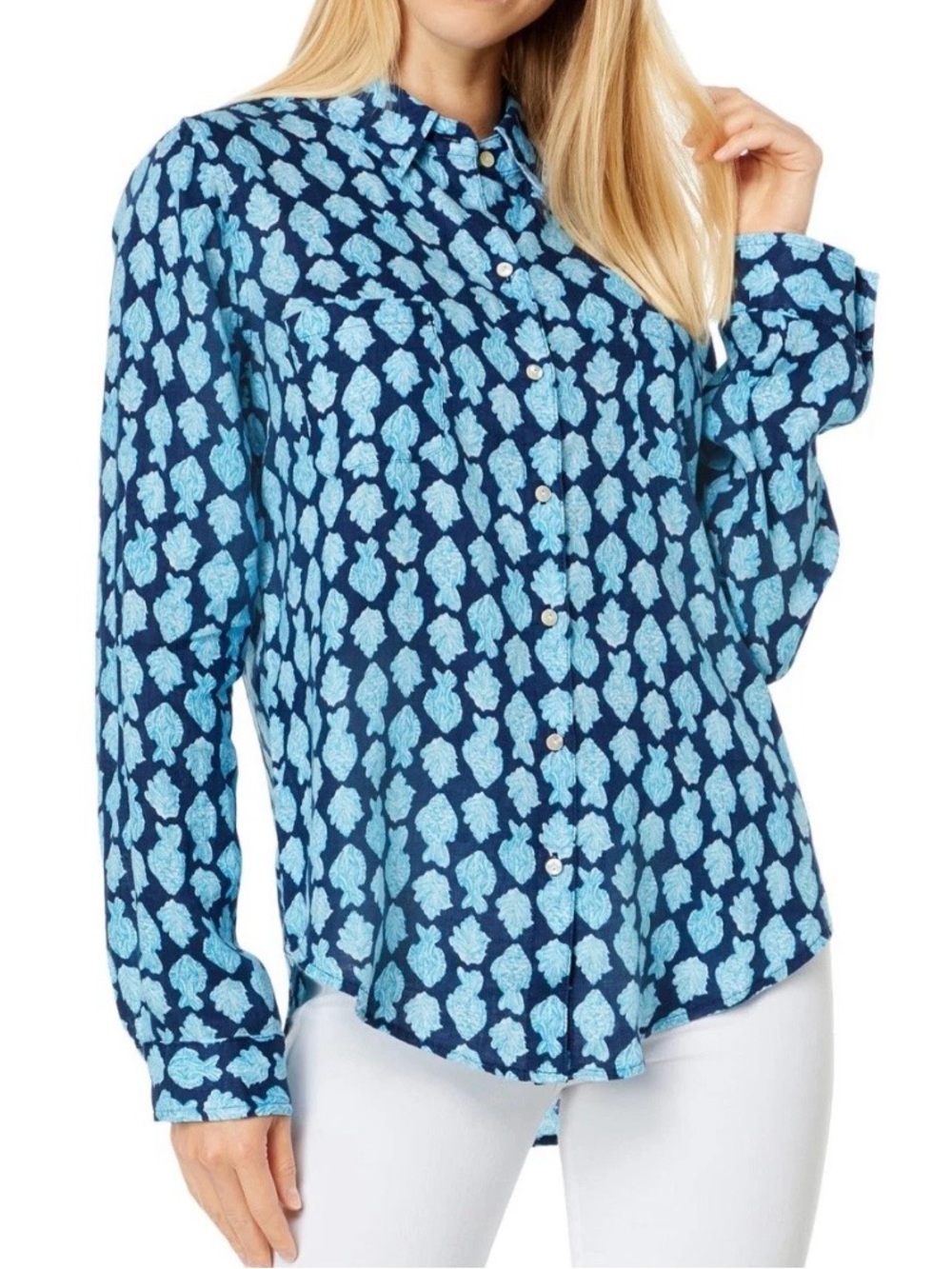 Lilly Pulitzer Sea View Button Down Linen Shirt